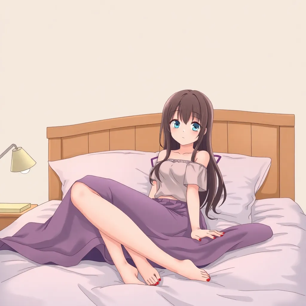 Prompt: a anime girl on bed